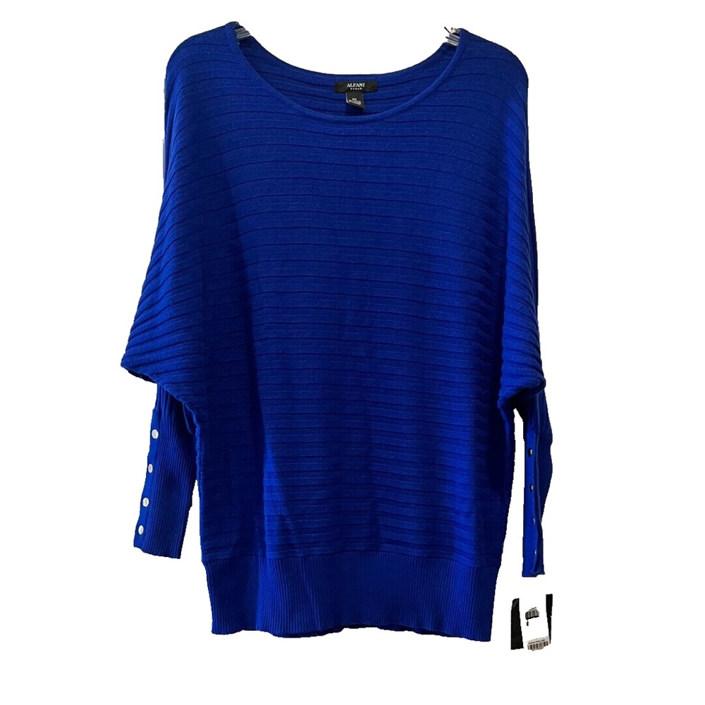 NWT Alfani Women's Blue Ribbed Knit Dolman-Button Sleeve Sweater Plus Size 0X